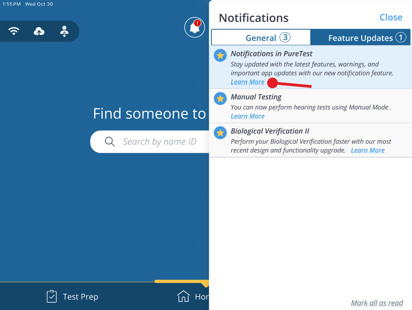 A screenshot of the notifications panel flyout with unread feature updates.
