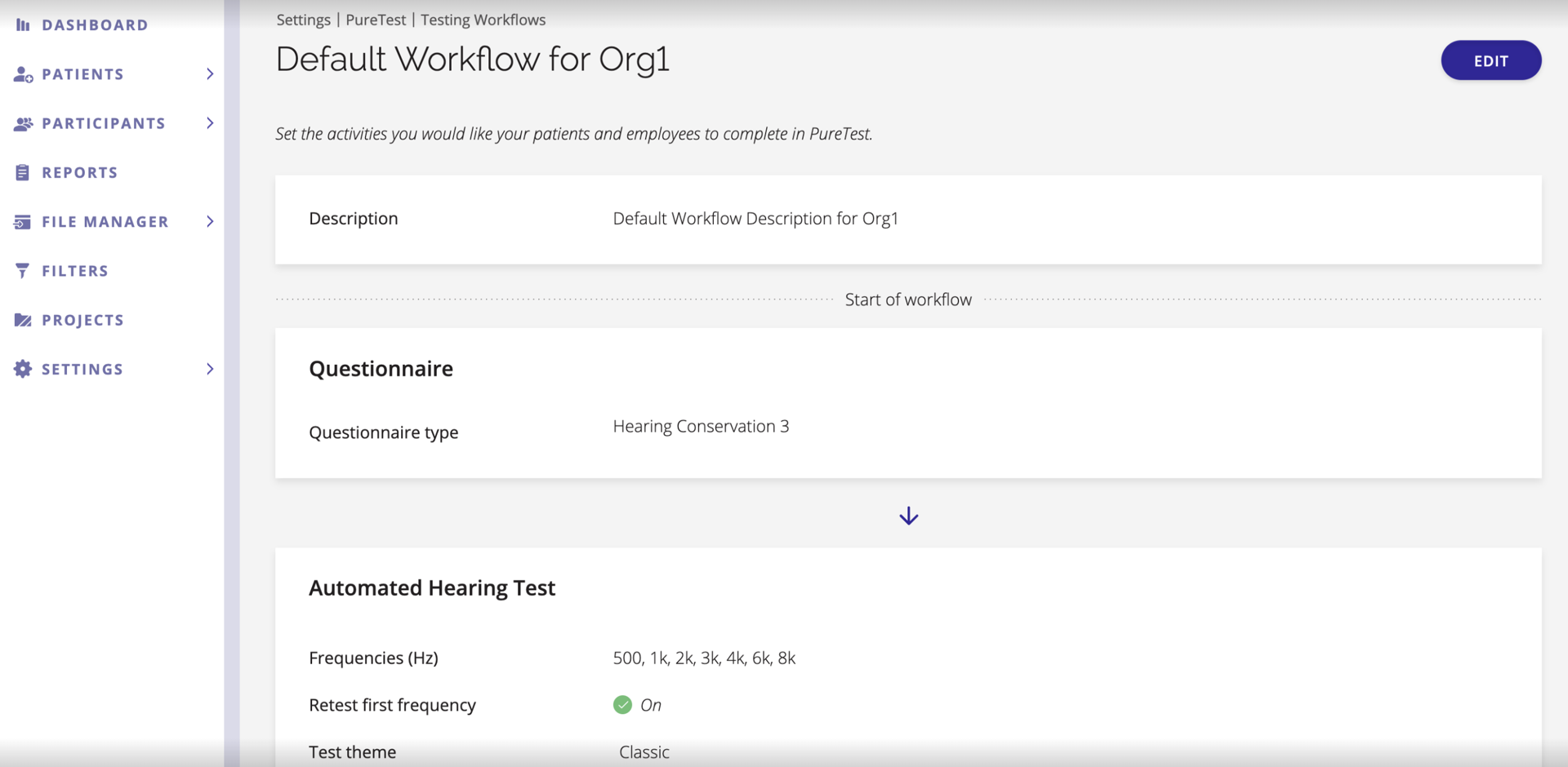 A screenshot of the settings available for a testing workflow.