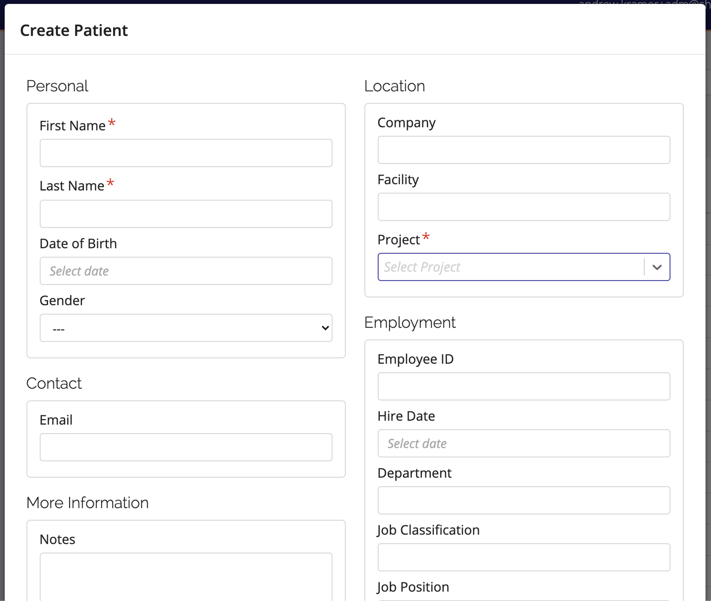 A screenshot of the Create Patient form.