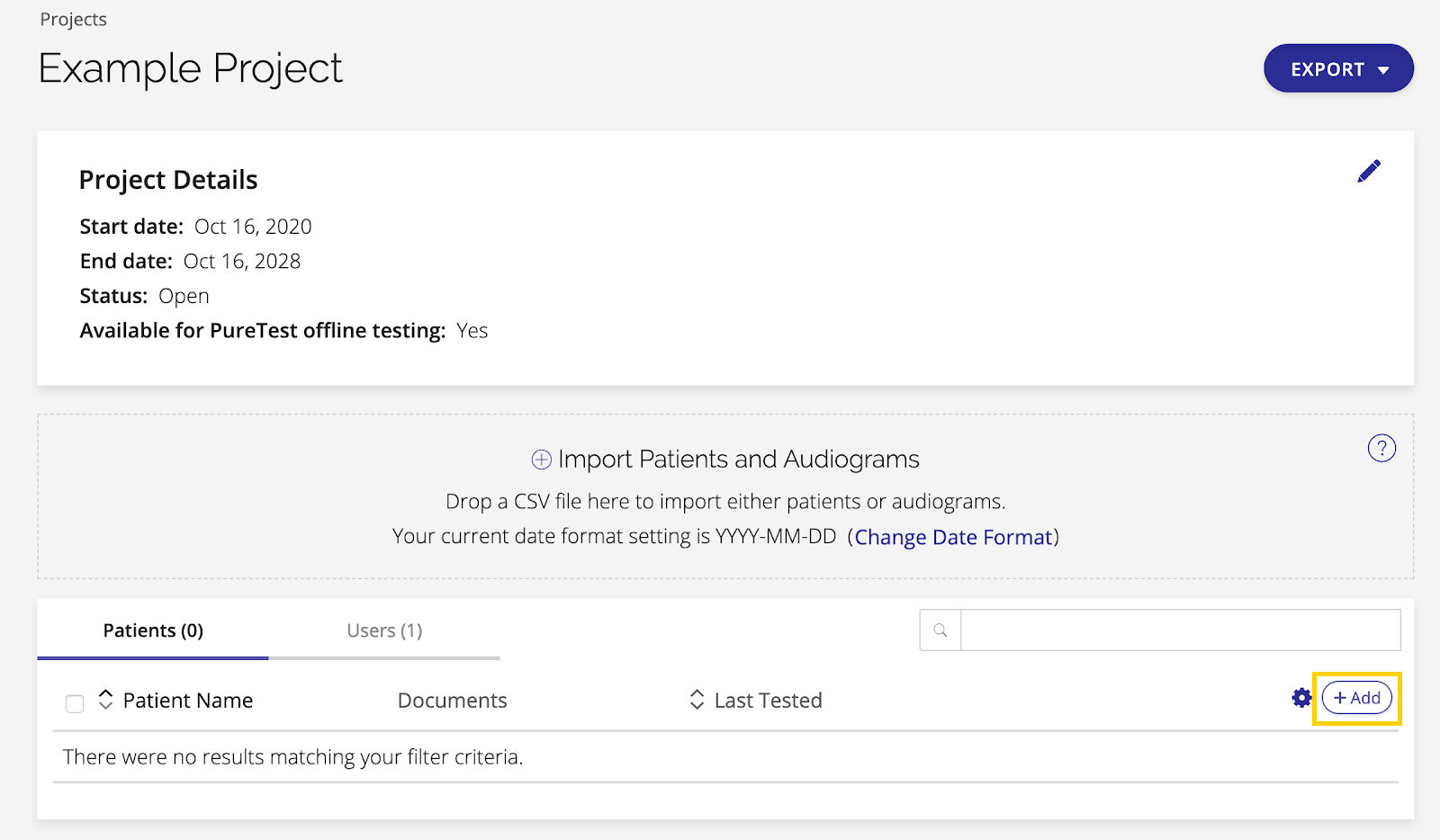 A screenshot of an project with the Add button highlighted.