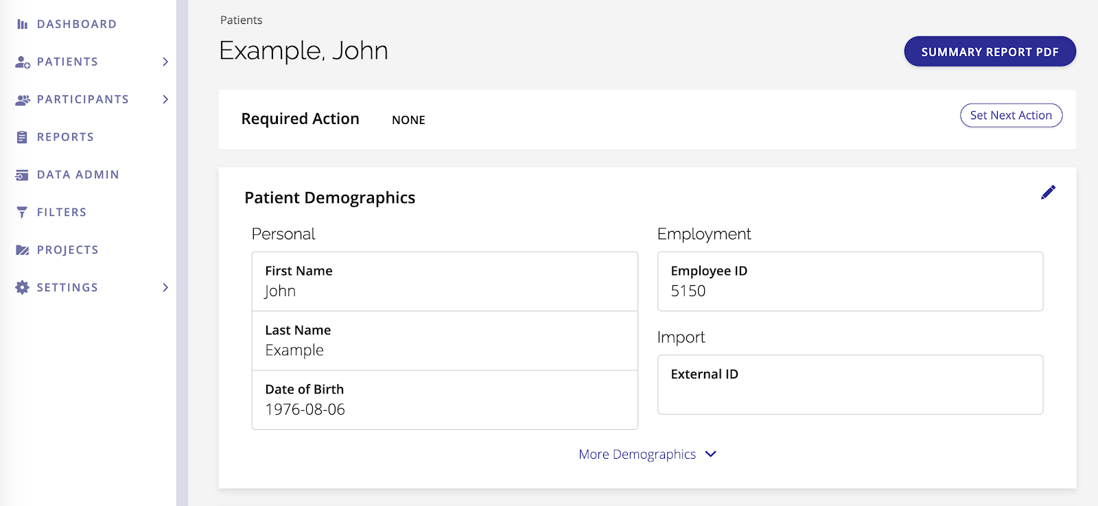 A screenshot of an individual patient's page.