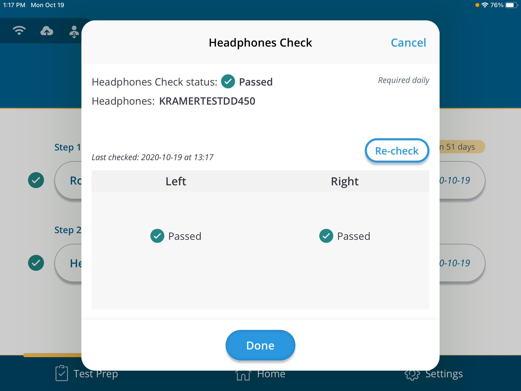 A screenshot of a successful headphones check.