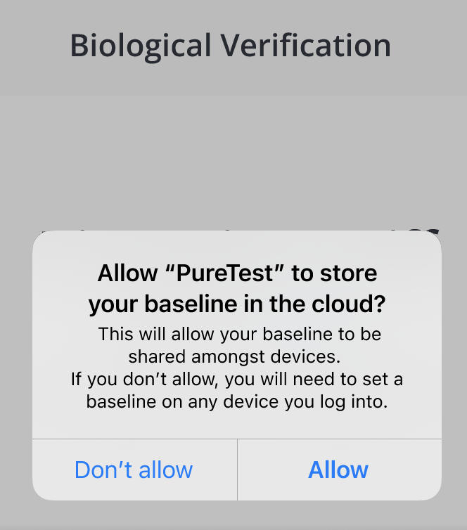 A screenshot of the prompt to save the user's baseline.