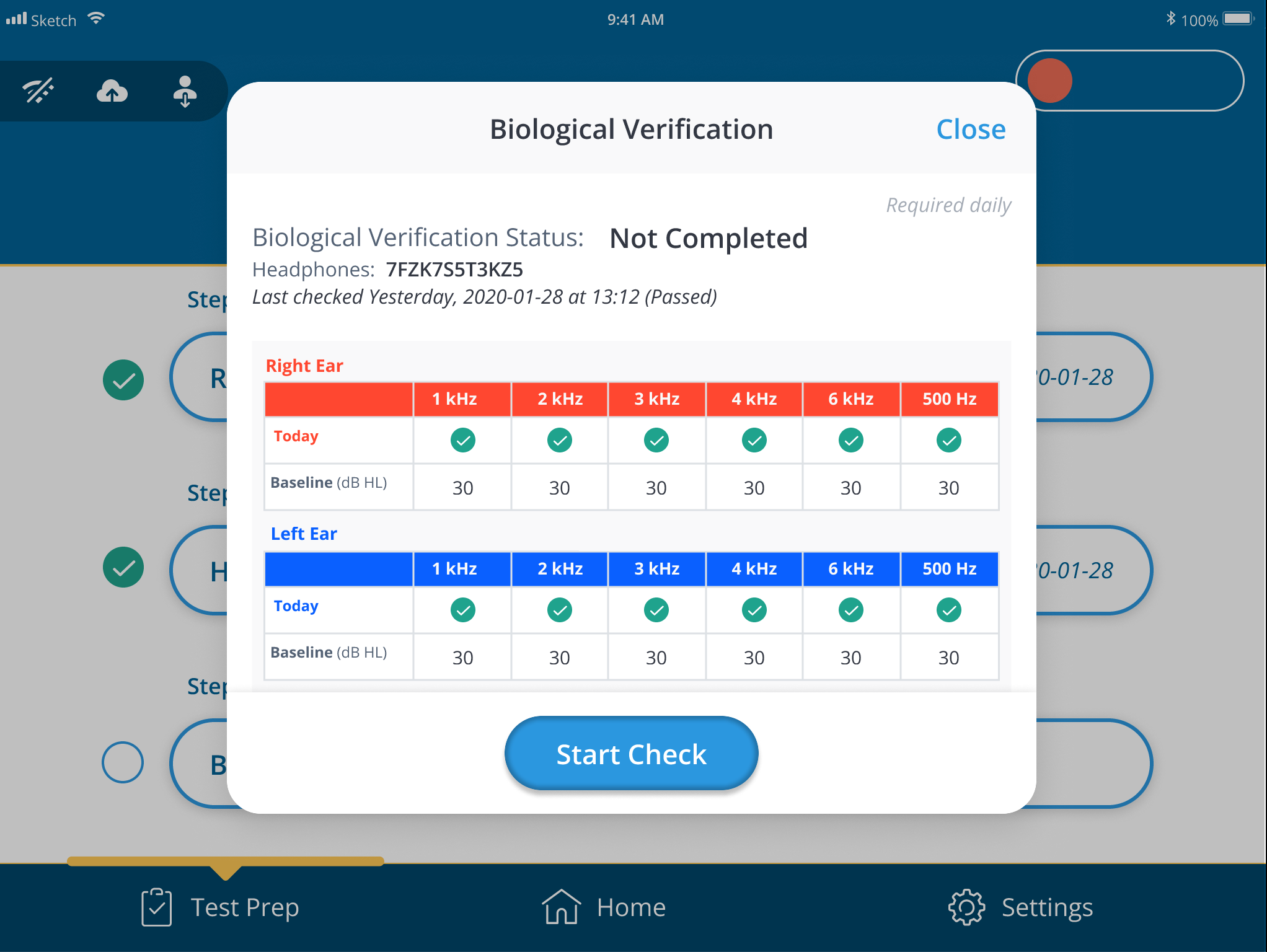 A screenshot of the user's baseline that will be used for the biological verification's rapid test.