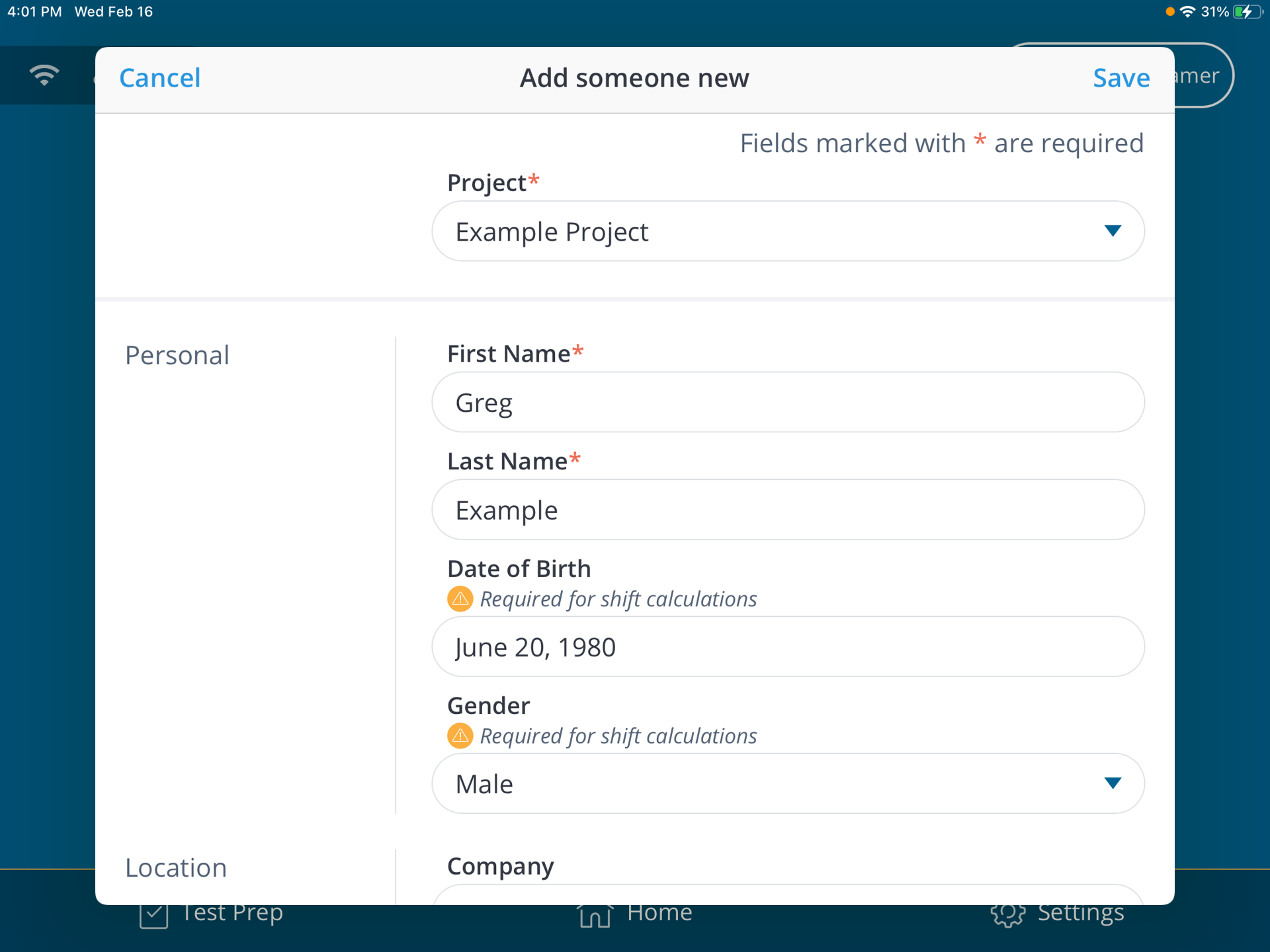 A screenshot of the Add someone new window in the PureTest app.
