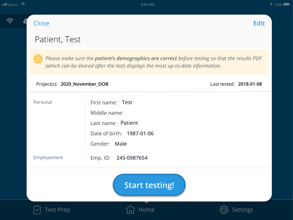 A screenshot of the selected patient's profile.