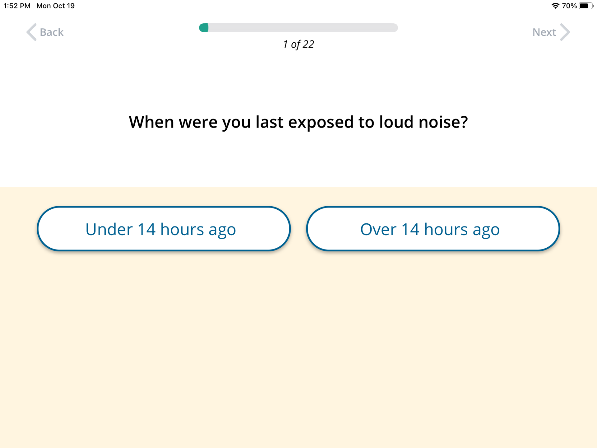 A screenshot of the test's questionnaire.