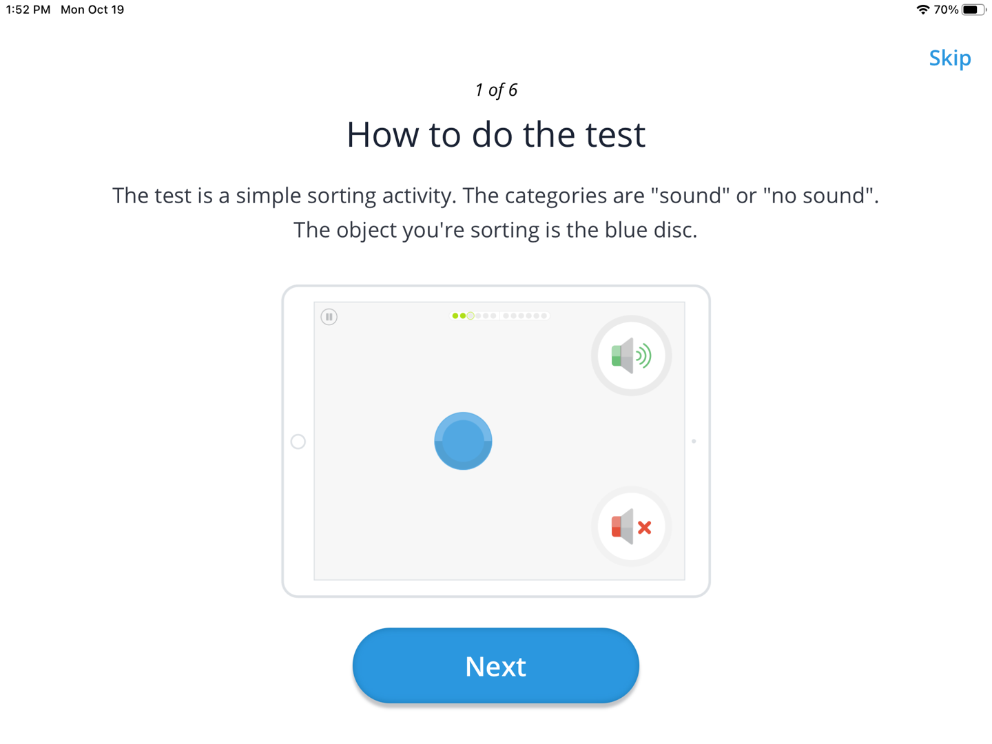 A screenshot of the test's instructions.