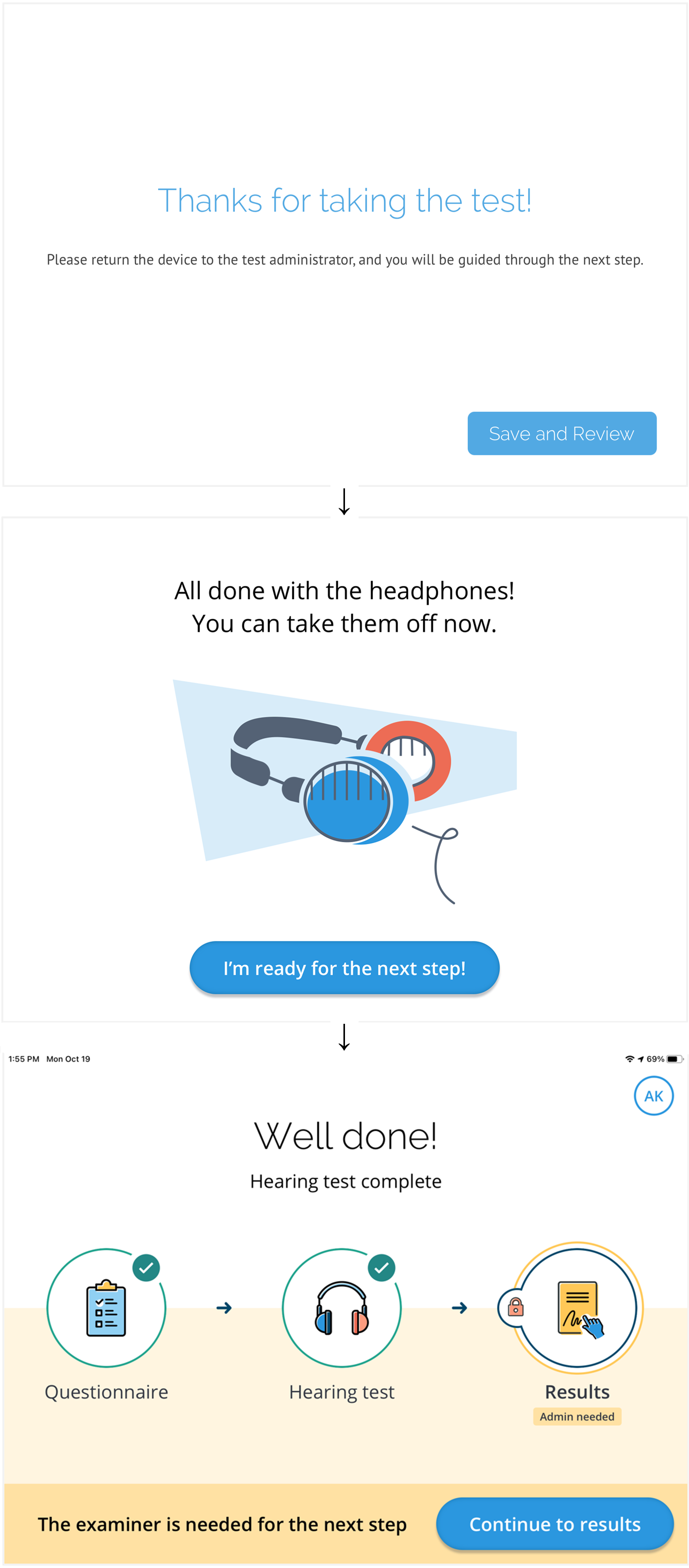 A compilation of screenshots that are shown once the patient completes the test.