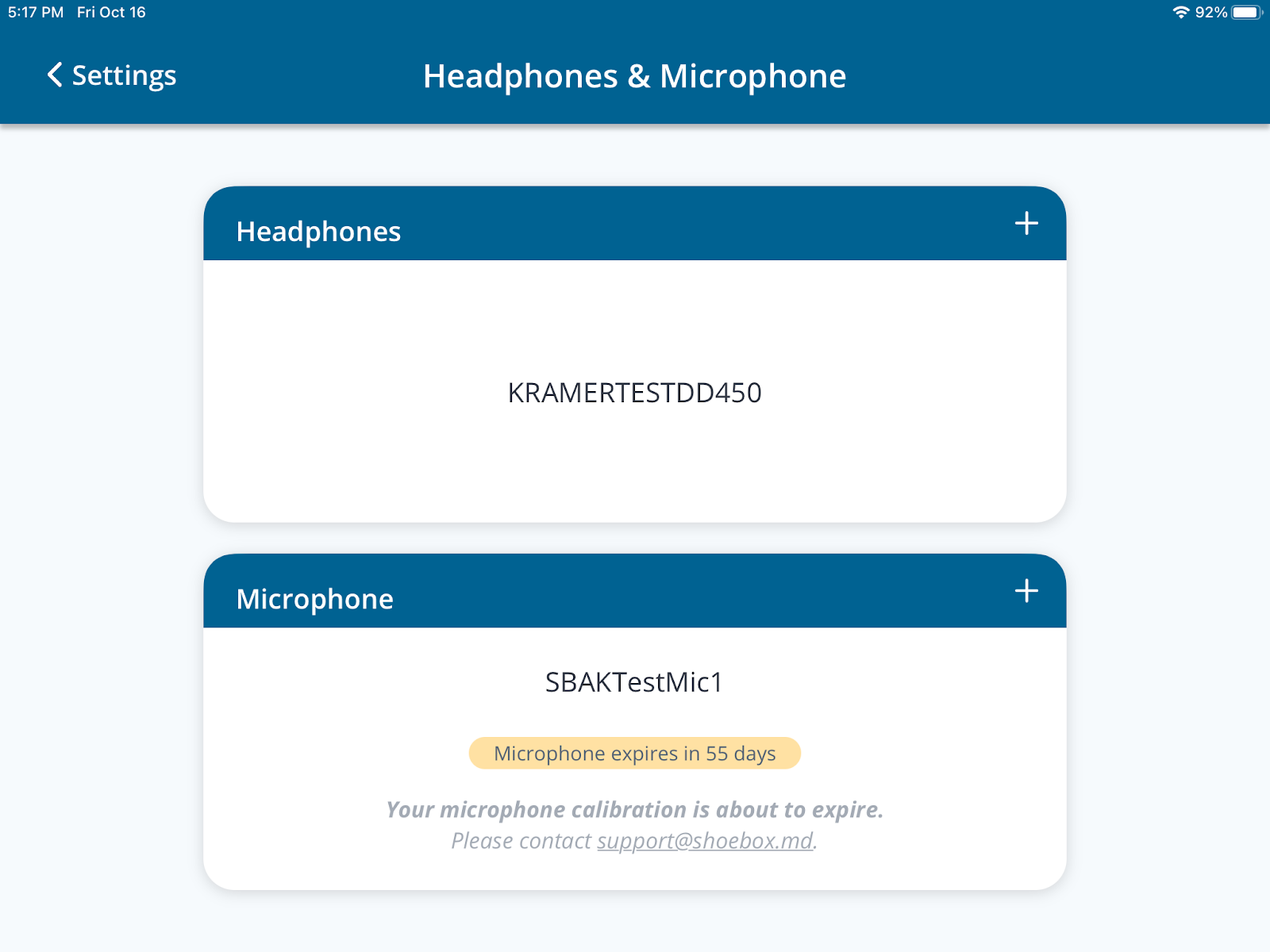 A screenshot of the Headphones and Microphone screen.