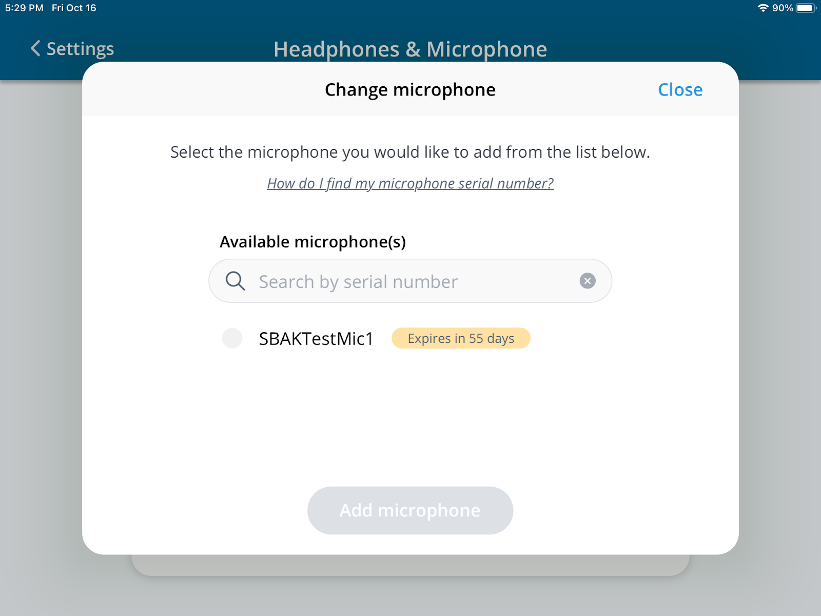 A screenshot of the Change Microphone screen.