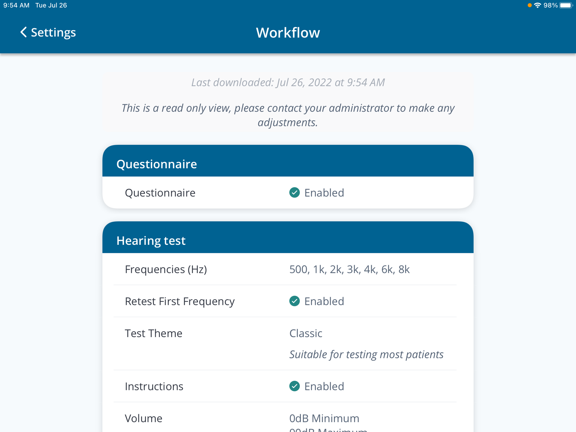 A screenshot of the Workflow screen.