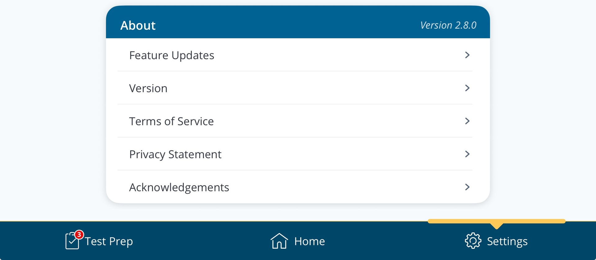 A screenshot of the About section on the Settings screen.