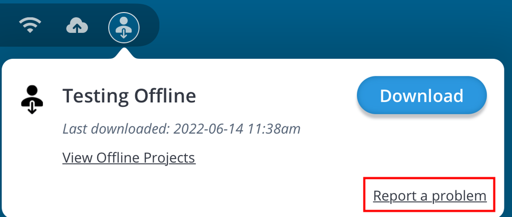 A screenshot of the Report a Problem button in the testing offline status.
