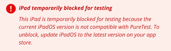 A screenshot of the first blocked for testing error.