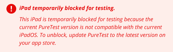A screenshot of the second blocked for testing error.