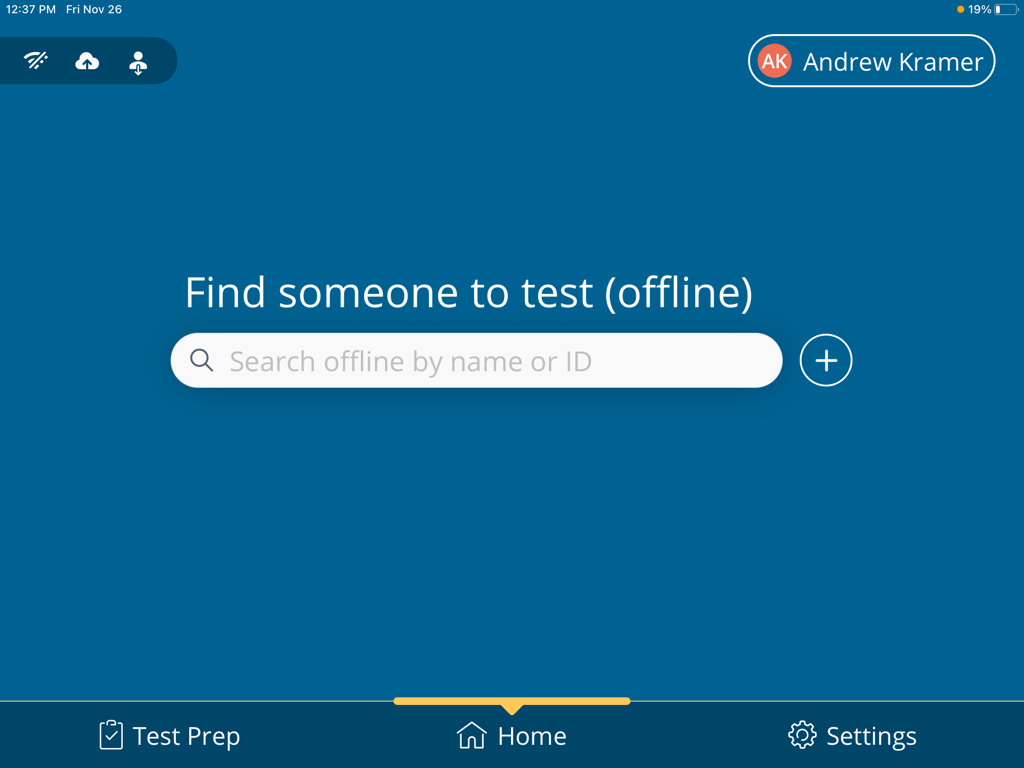 A screenshot of the PureTest home screen with enlarged text size.