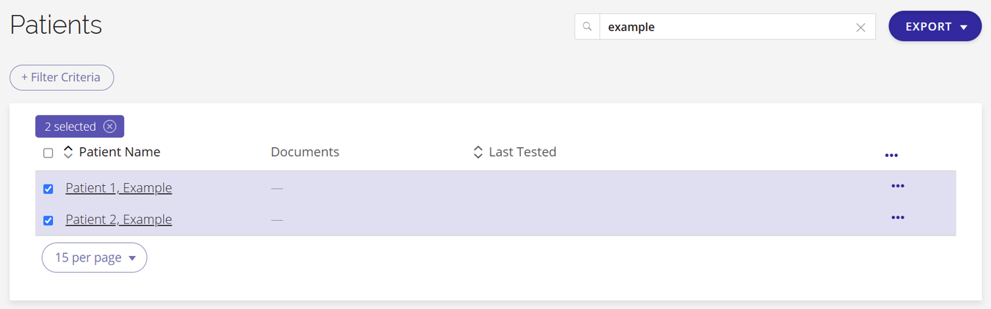 A screenshot of the patient list with two patient files selected.