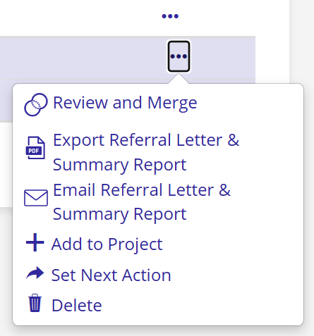 A screenshot of the options available in the patient menu.