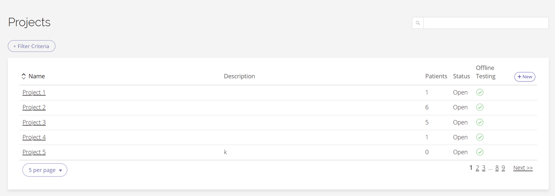 A screenshot of the Projects page in the Data Management Portal.