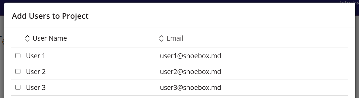 A screenshot of adding users to a project.