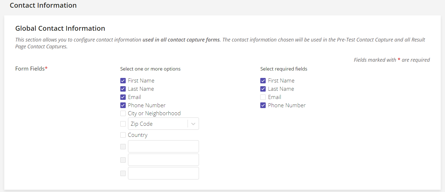 A screenshot of SHOEBOX Online's Global Contact Information settings.