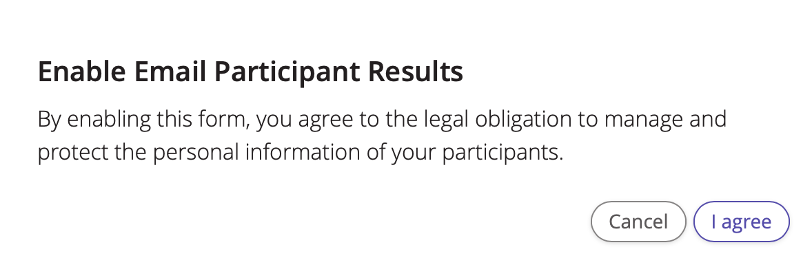 A screenshot of SHOEBOX Online's agreement clause to email participant's their results
