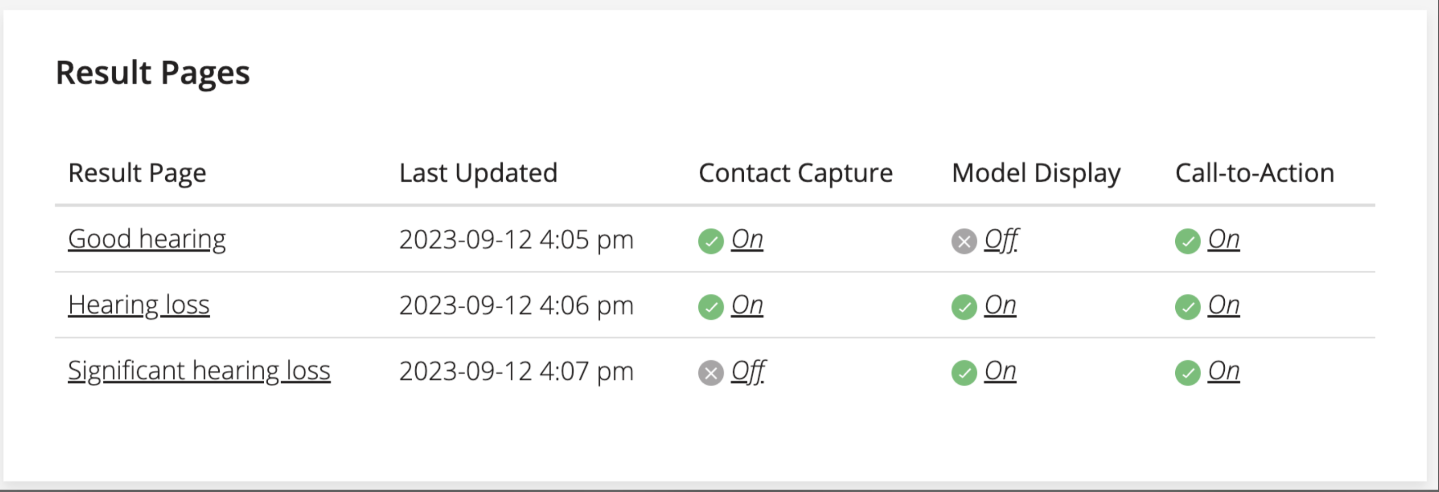 A screenshot of SHOEBOX Online's Result Pages settings.