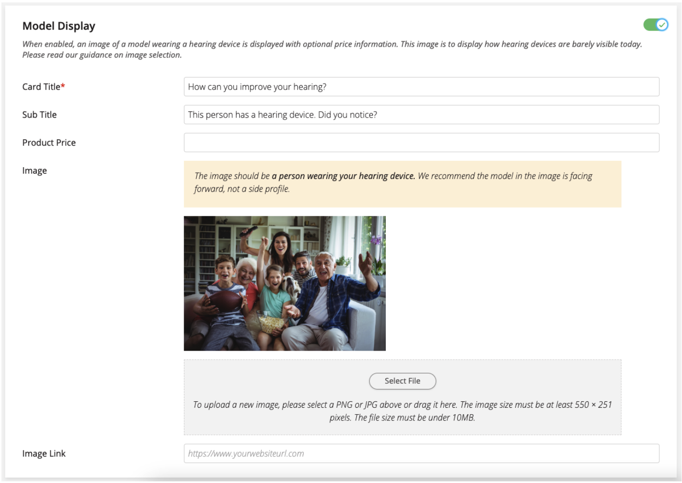 A screenshot of SHOEBOX Online's model display settings.