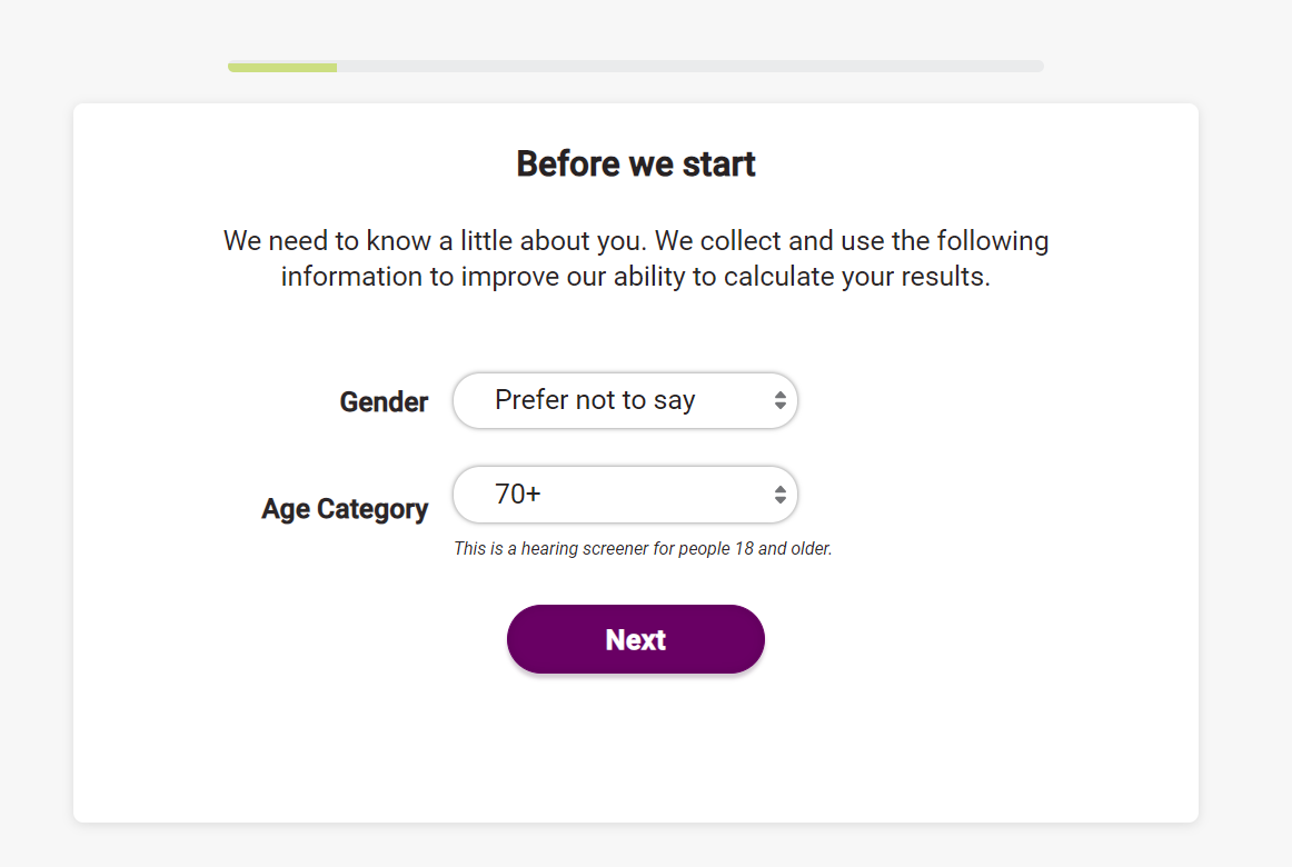 A screenshot of the SHOEBOX Online screener's Before We Start screen.