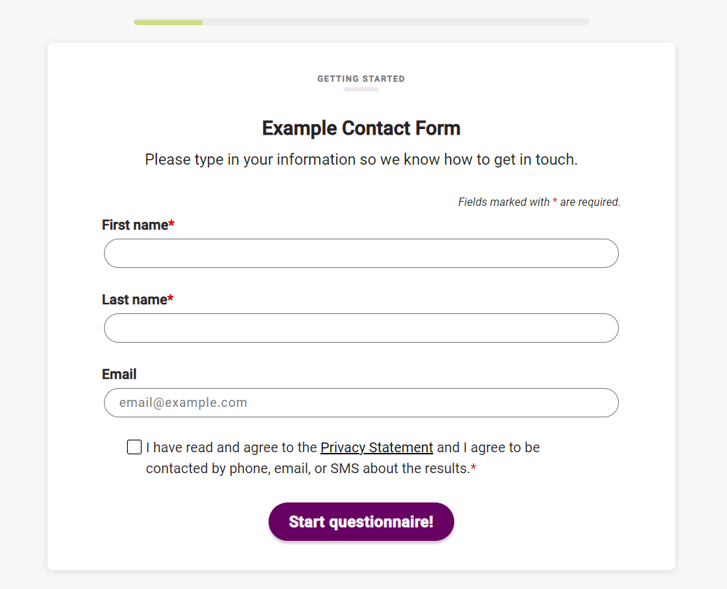 A screenshot of the SHOEBOX Online screener's Contact Capture screen.