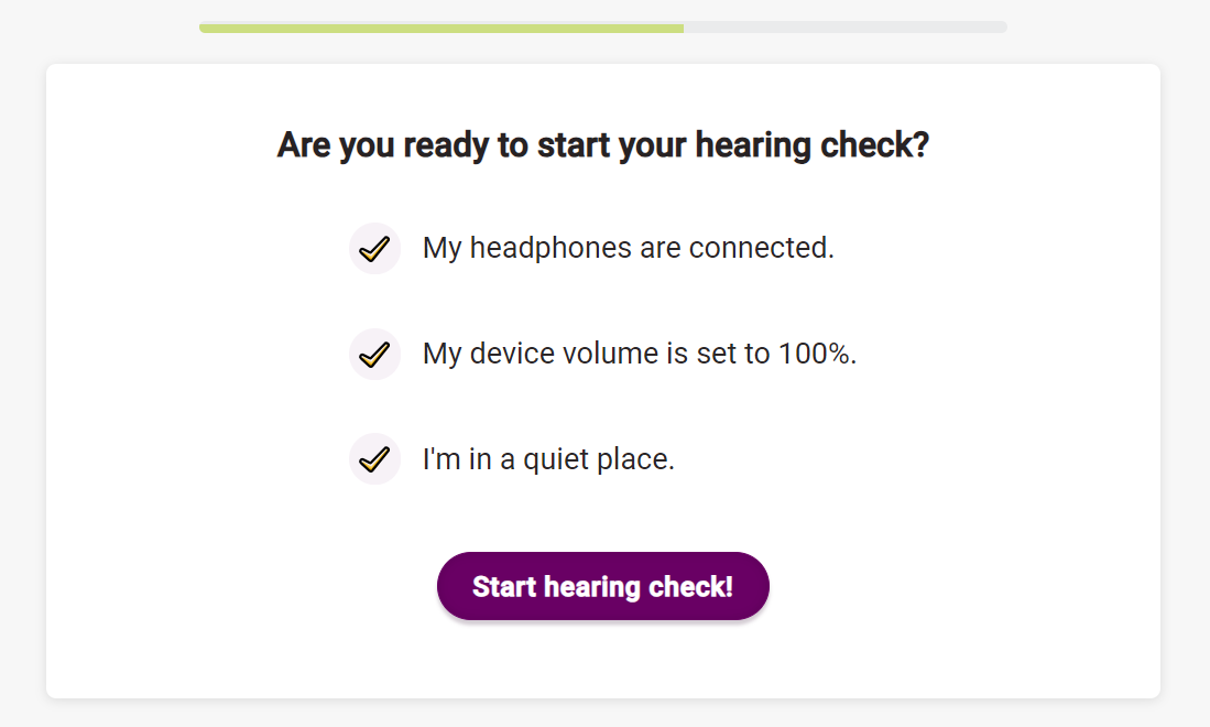A screenshot of the SHOEBOX Online screener's Test Setup Complete screen.
