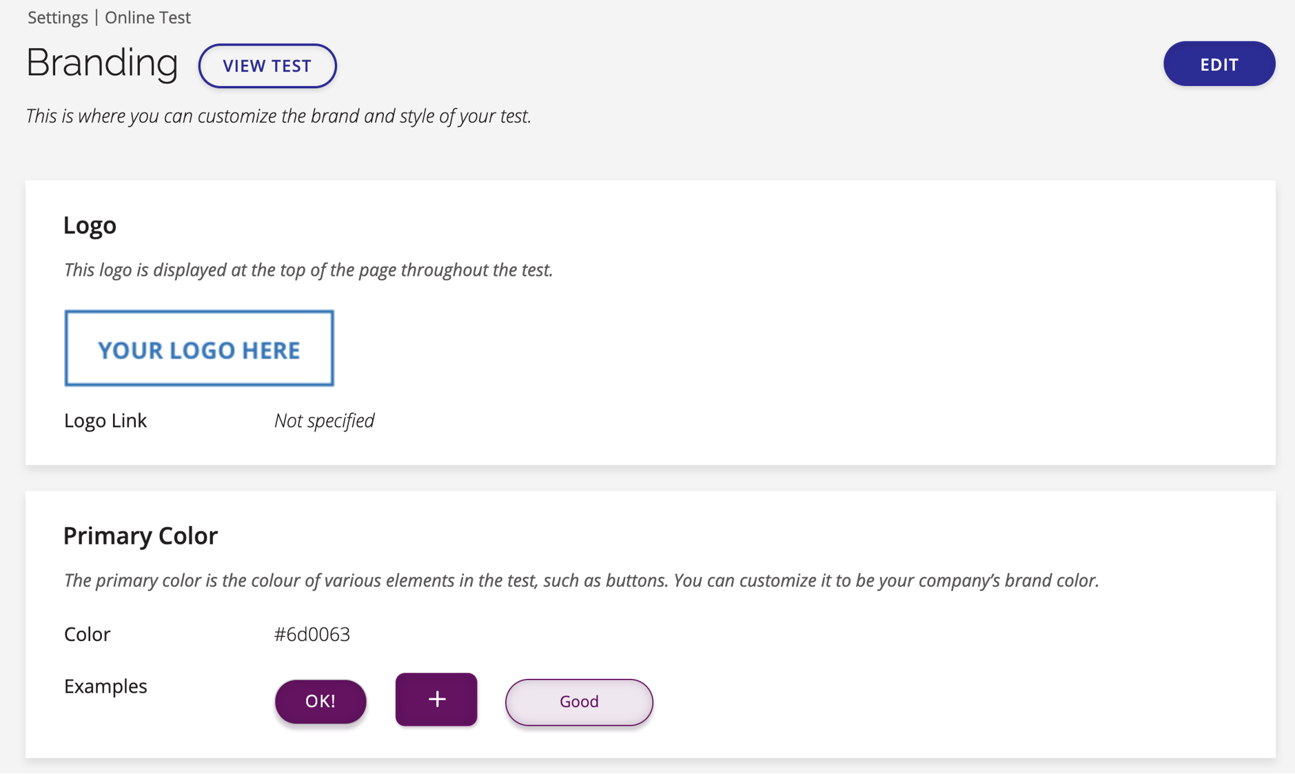 A screenshot of SHOEBOX Online's branding settings.