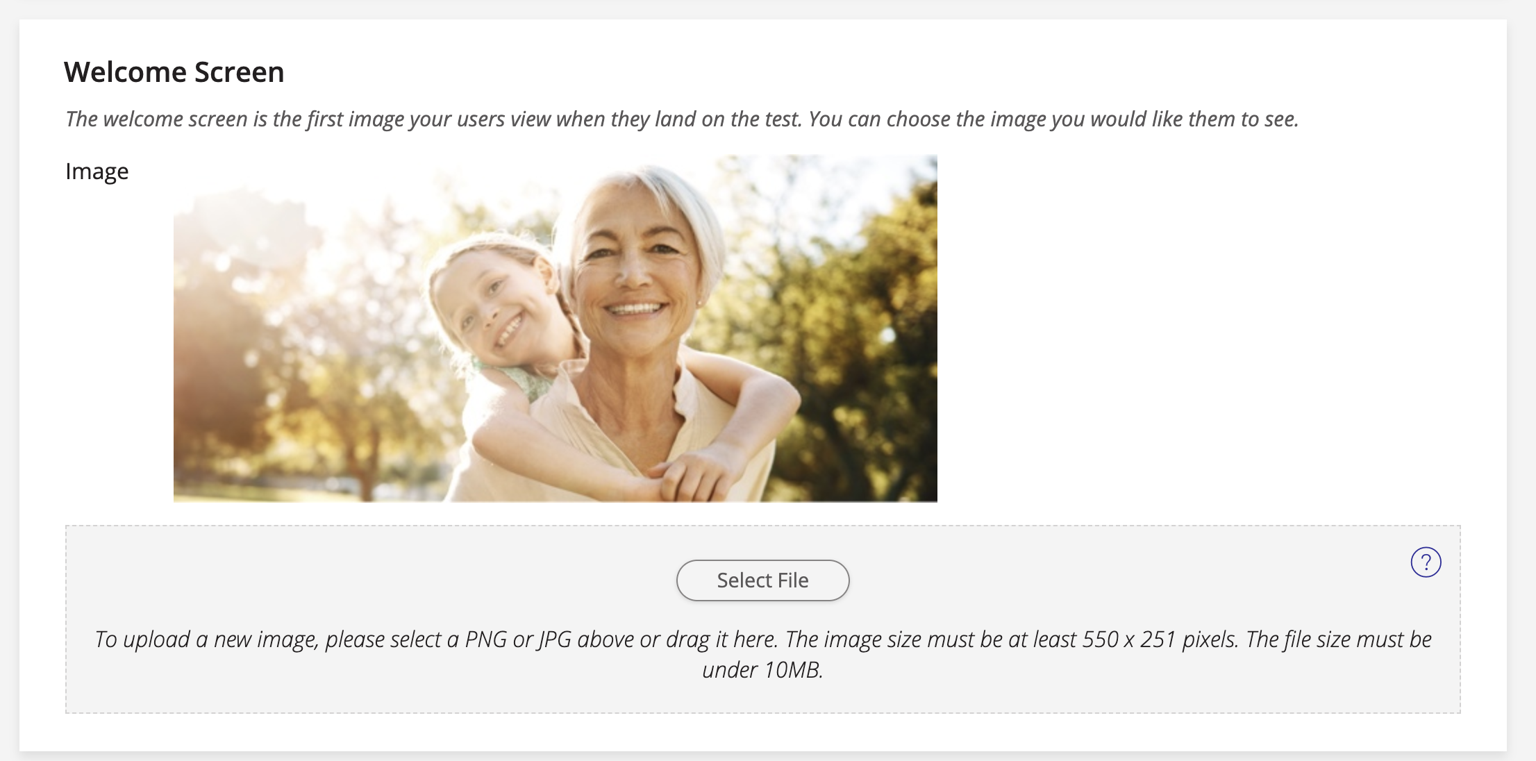 A screenshot of the Welcome Screen branding setting in SHOEBOX Online.