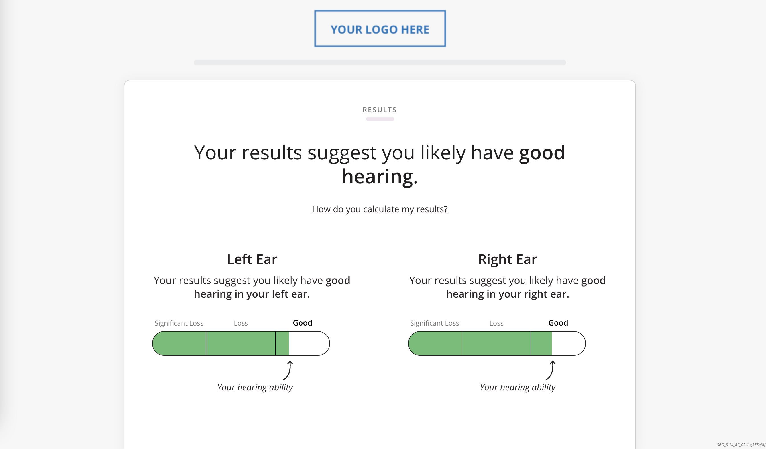 A screenshot showing an example of a Good Hearing results page.