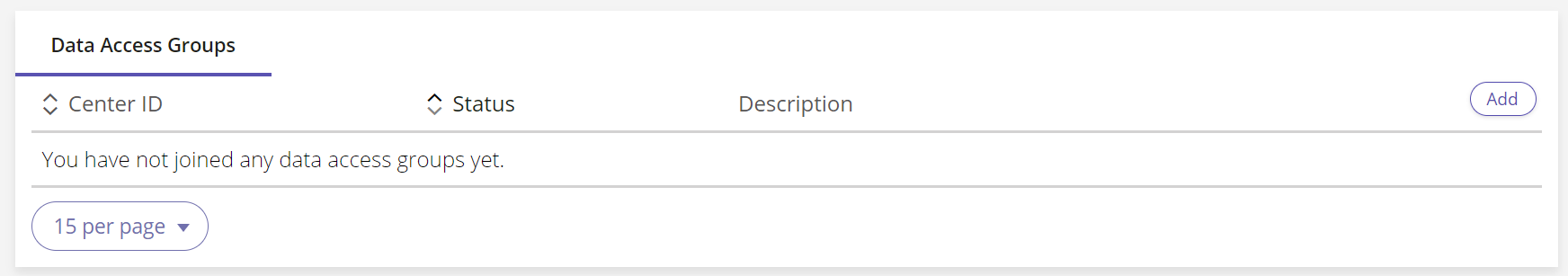 A sceenshot of the data access group section on a user's profile.