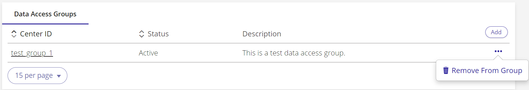 A screenshot of the menu item to remove a user from a data access group.