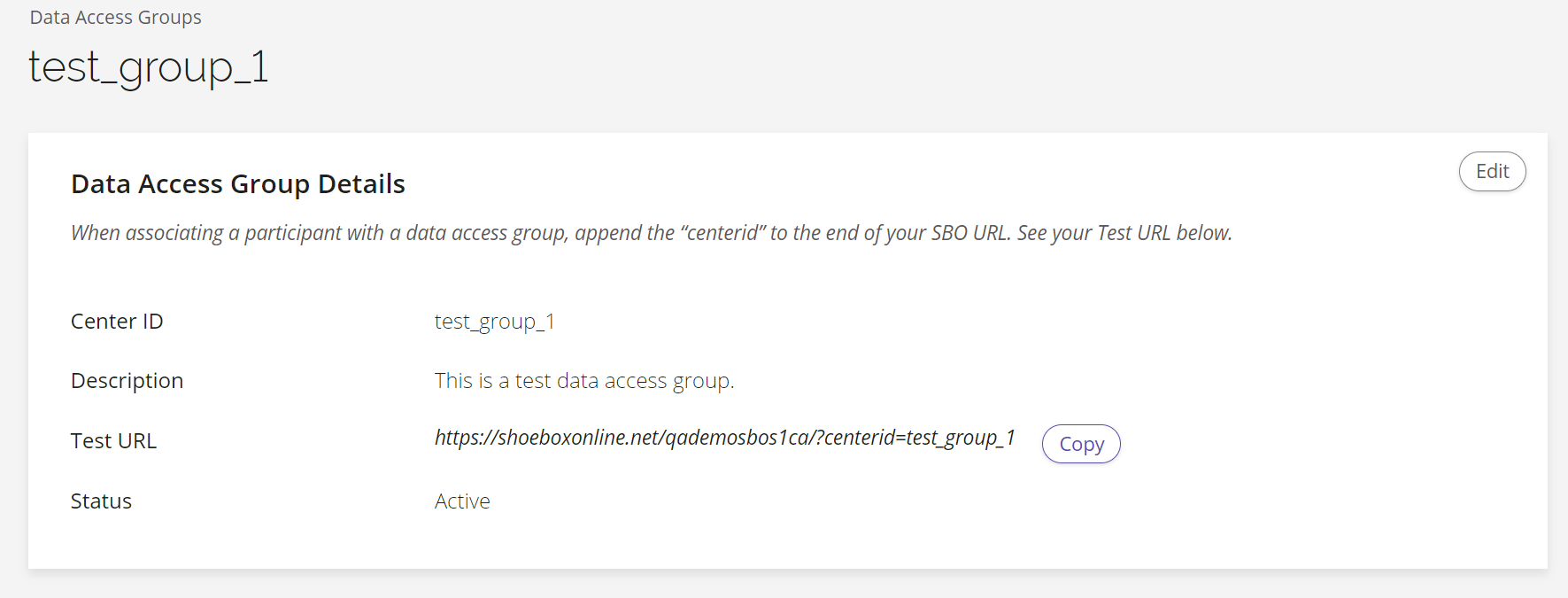 A screenshot of the detailed information for a data access group details.