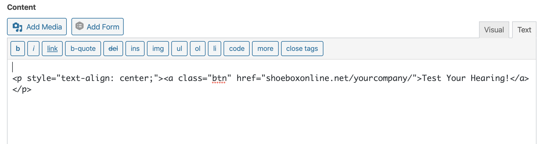 A screenshot of an HTML editor showing the code for added a button to a website.