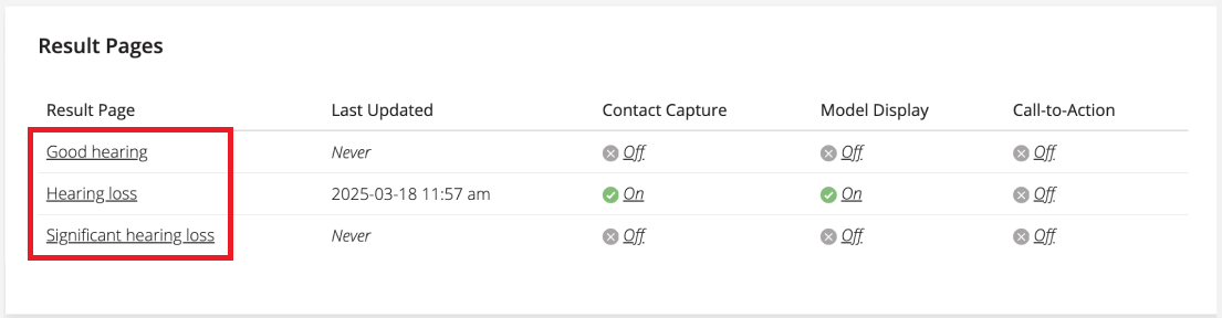 A screenshot of SHOEBOX Online's Result Pages settings.