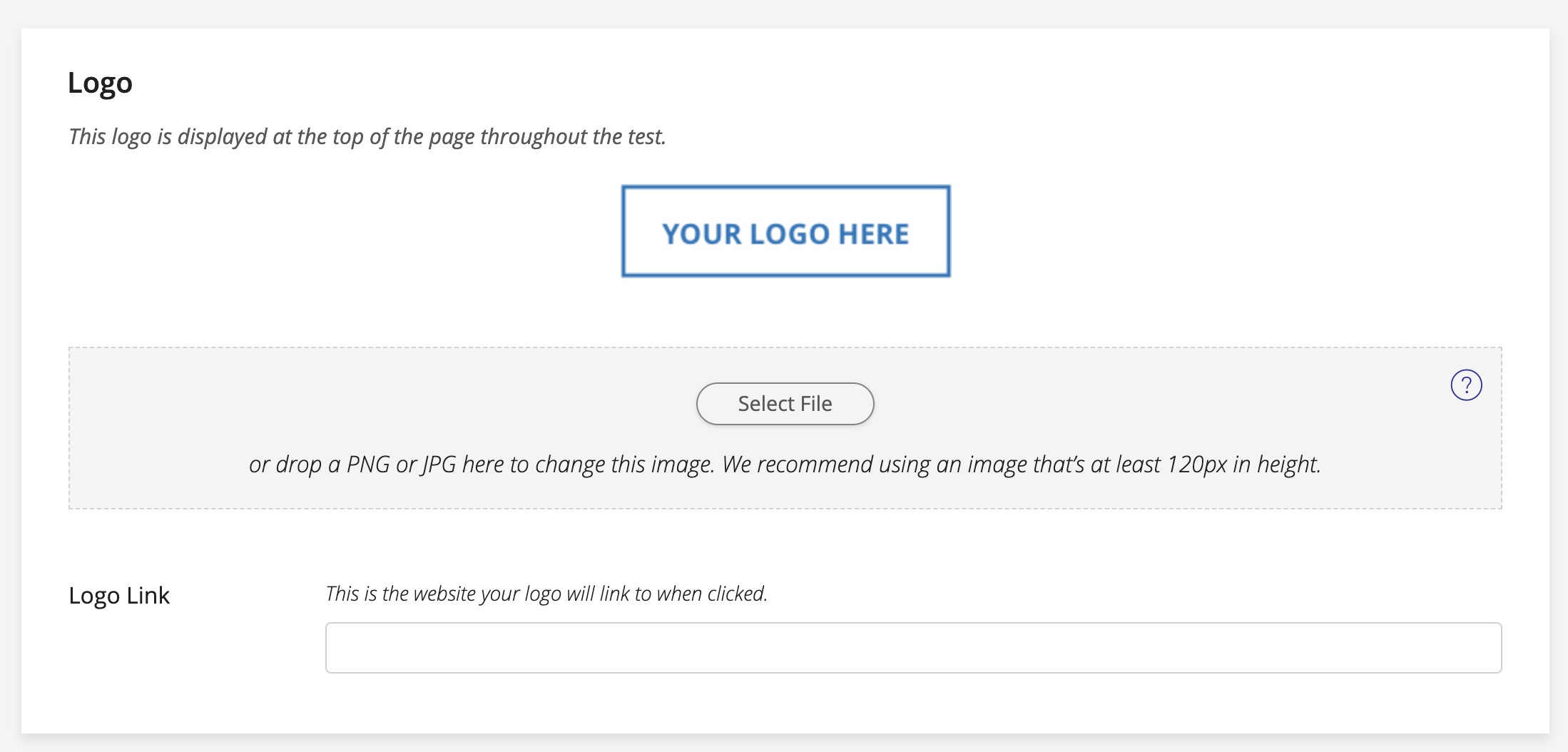 A screenshot of the Logo and Logo Link branding settings in SHOEBOX Online.