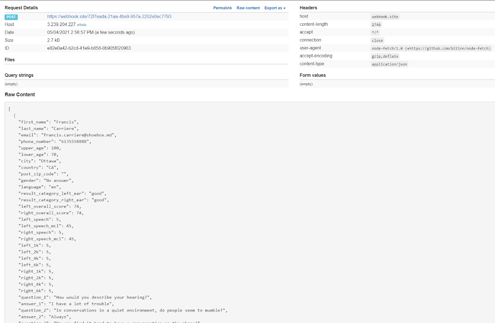 A screenshot of a report showing which data was fetched.