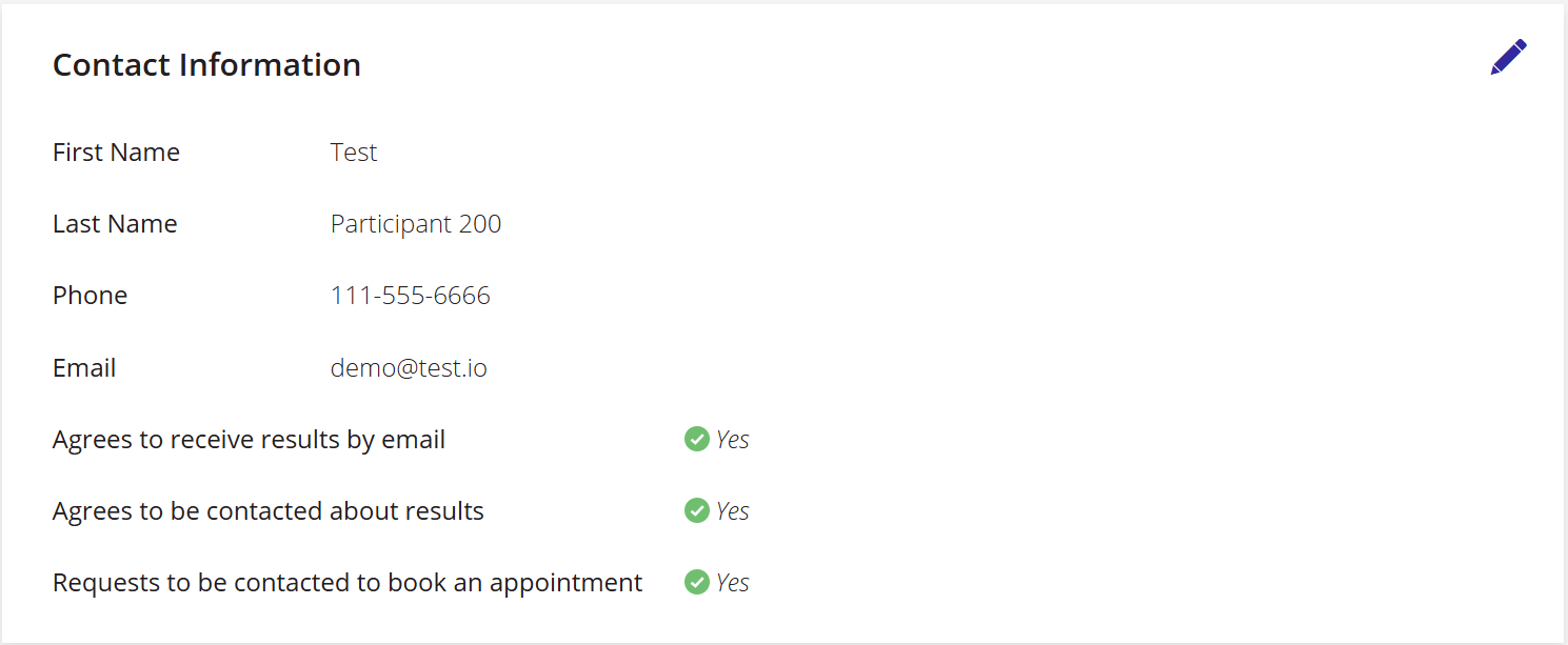 A screenshot of the contact information section on a participant's individual page.