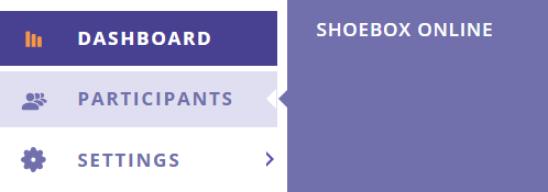 A screenshot of the side menu in the Data Management Portal with SHOEBOX Online selected under Participants.