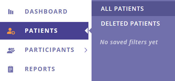 A screenshot of the Patients option in the Data Managment Portal menu.