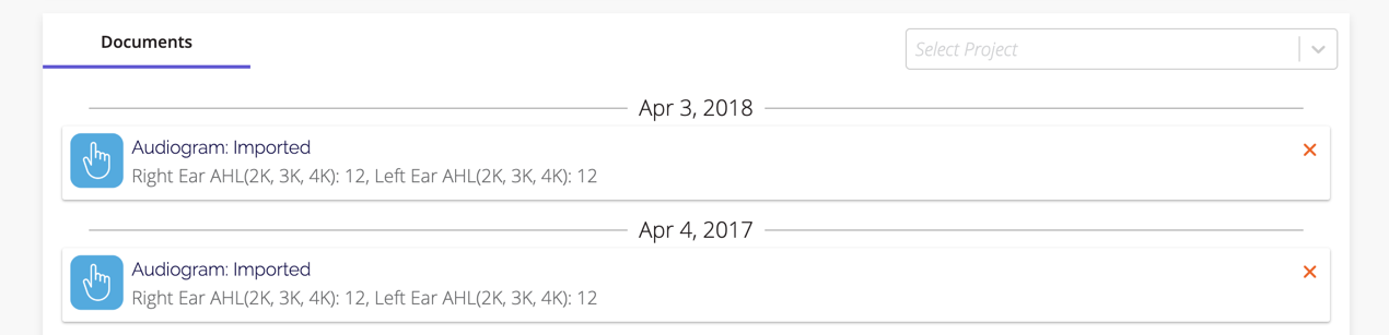 A screenshot of the Documents section in an individual patient's page.