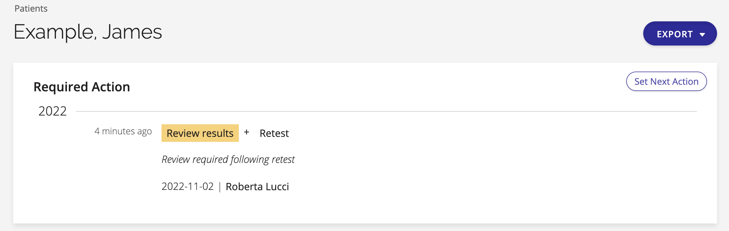 A screenshot of an individual patient's page.