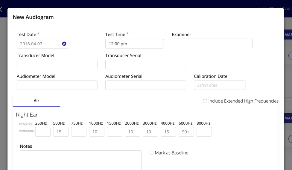 A screenshot of the New Audiogram popup.