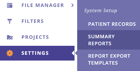 A screenshot of the portal menu with summary reports selected.