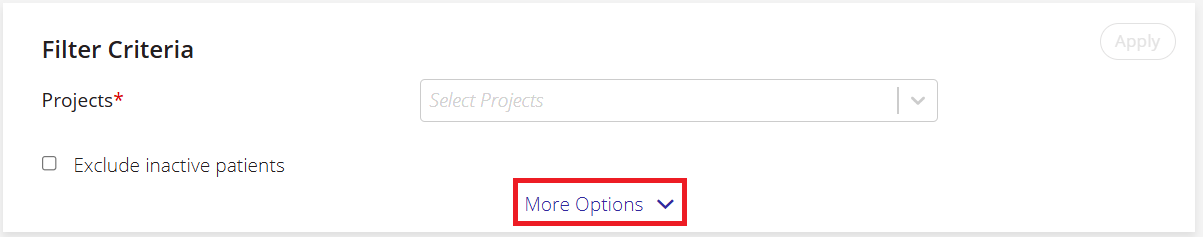 A screenshot of the filter criteria section when building a report with the More Options button highlighted.